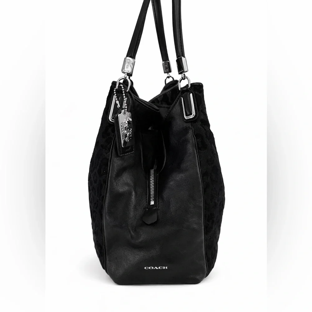 SOLDCoach Madison Phoebe Shoulder Bag Black Ocelot Leopard Print Chenille Leathe - Picture 4 of 13